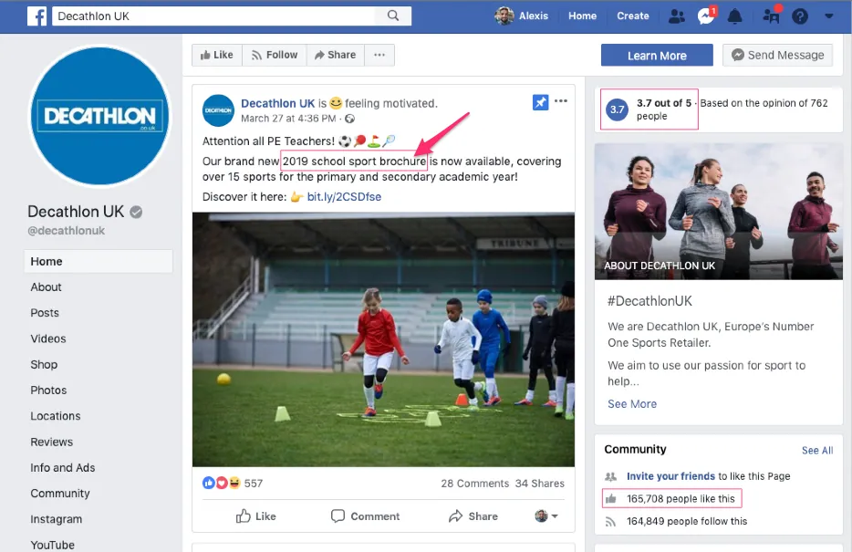 Facebook page, Decathlon UK
