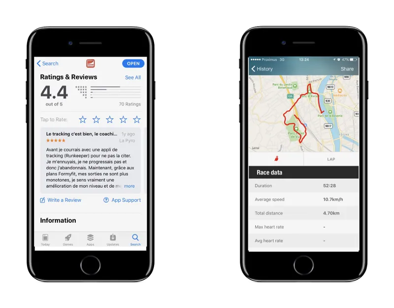 Ratings climbing to 4.4 stars; the ask timed to right after a completed run