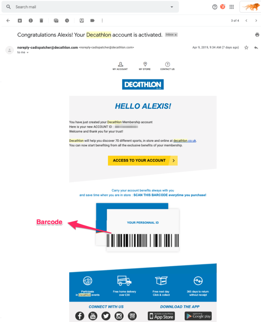 account email from decathlon